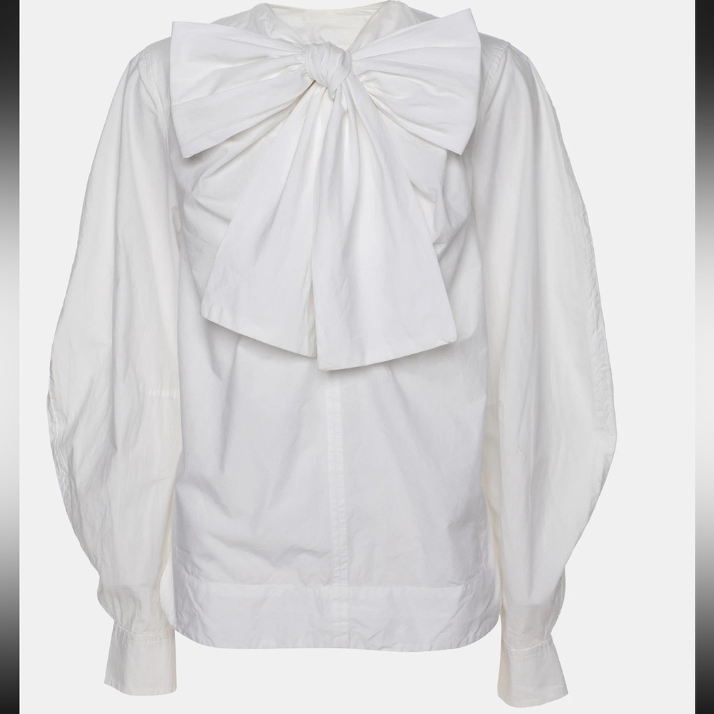 White Bow-Front Puff Sleeve Blouse
